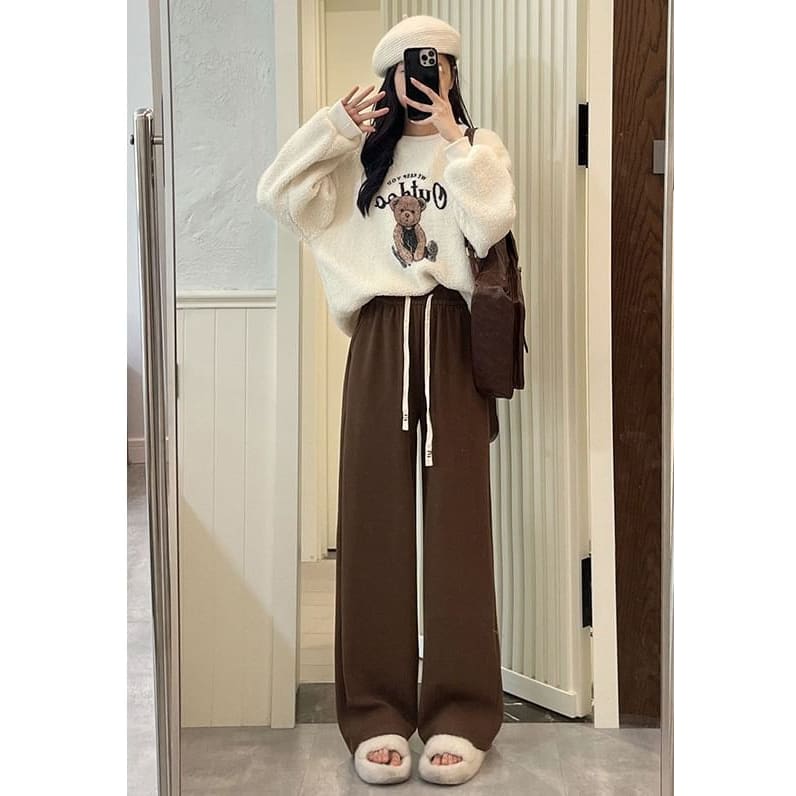 Corduroy High Waist Drawstring Wide Leg Pants