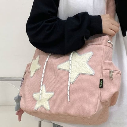 Corduroy Star Applique Drawstring Crossbody Shoulder Bag