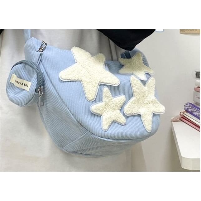 Corduroy Star Applique Zipper Crossbody Pouch With Coin