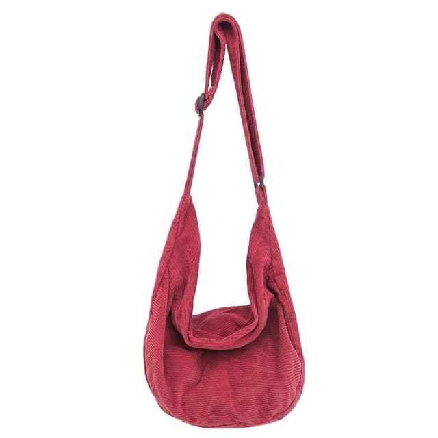 Corduroy Zip Crossbody Bag - Red / One Size