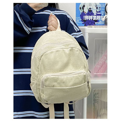 Corduroy Zipper Pocketed Light Backpack