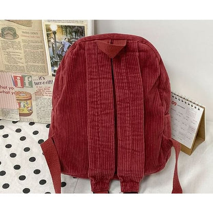 Corduroy Zipper Pocketed Light Backpack