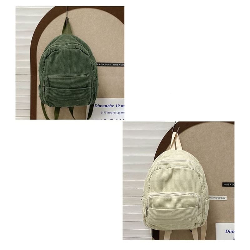 Corduroy Zipper Pocketed Light Backpack