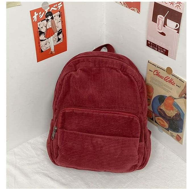 Corduroy Zipper Pocketed Light Backpack