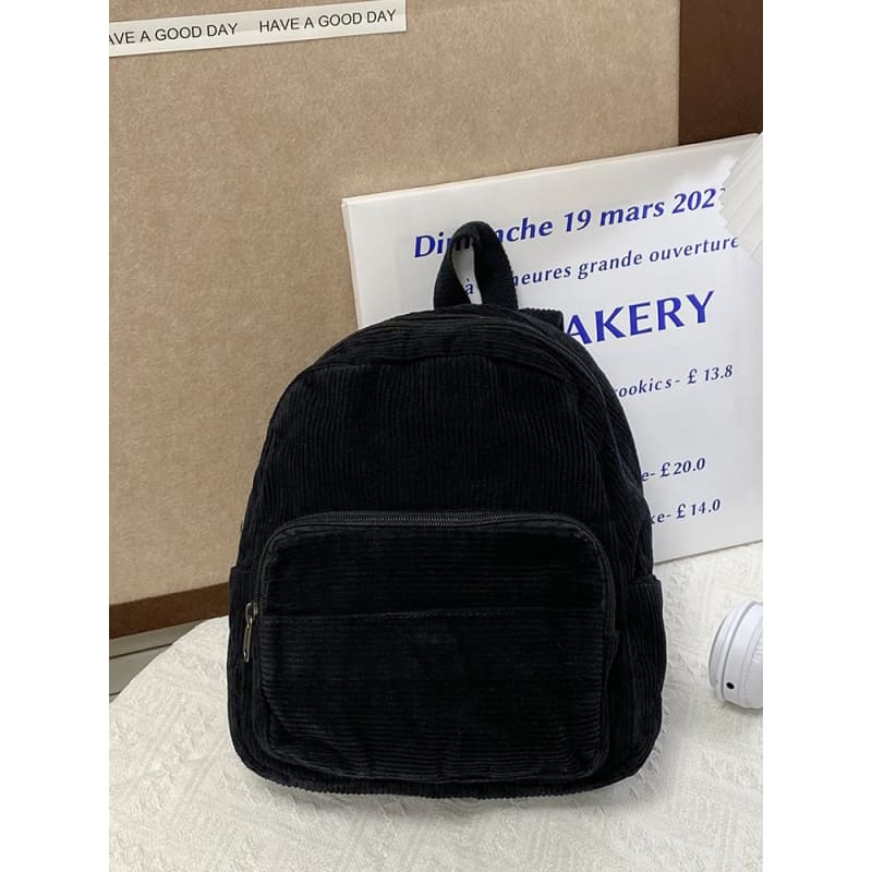 Corduroy Zipper Pocketed Light Backpack