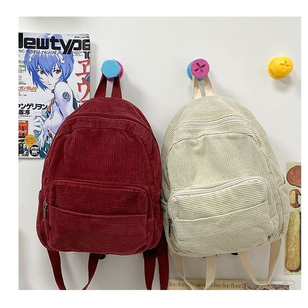 Corduroy Zipper Pocketed Light Backpack