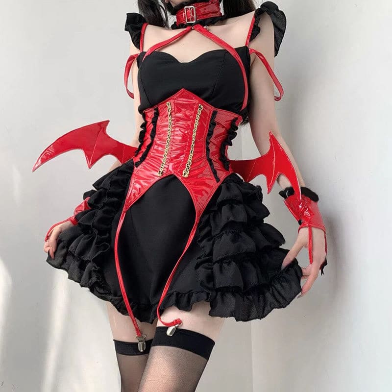 Cosplay Devil Wings Splice Lolita Maid Dress