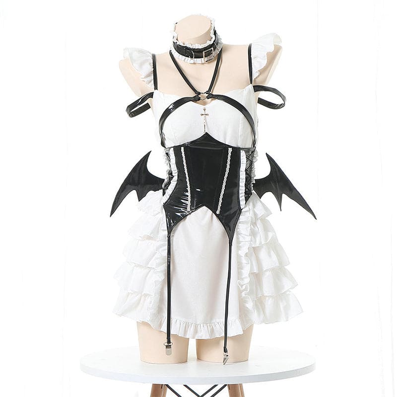 Cosplay Devil Wings Splice Lolita Maid Dress - Black