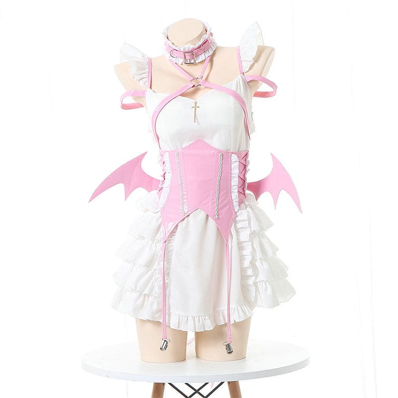 Cosplay Devil Wings Splice Lolita Maid Dress - Pink