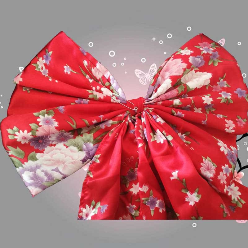 Cosplay Flower Print Bowknot Kimono Costume