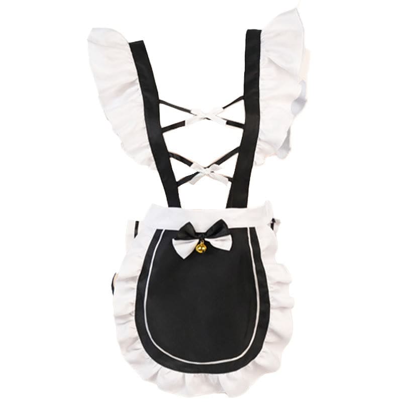 Cosplay Hollow Bow knot Maid Uniform Lingerie - Black