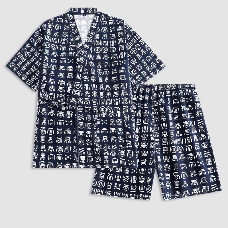 Cotton Blue Letter Print Shorts Pajamas Set - Women / XL