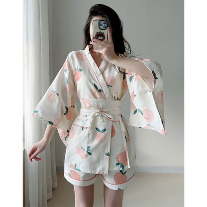 Cotton Kimono Peach Print Pajamas