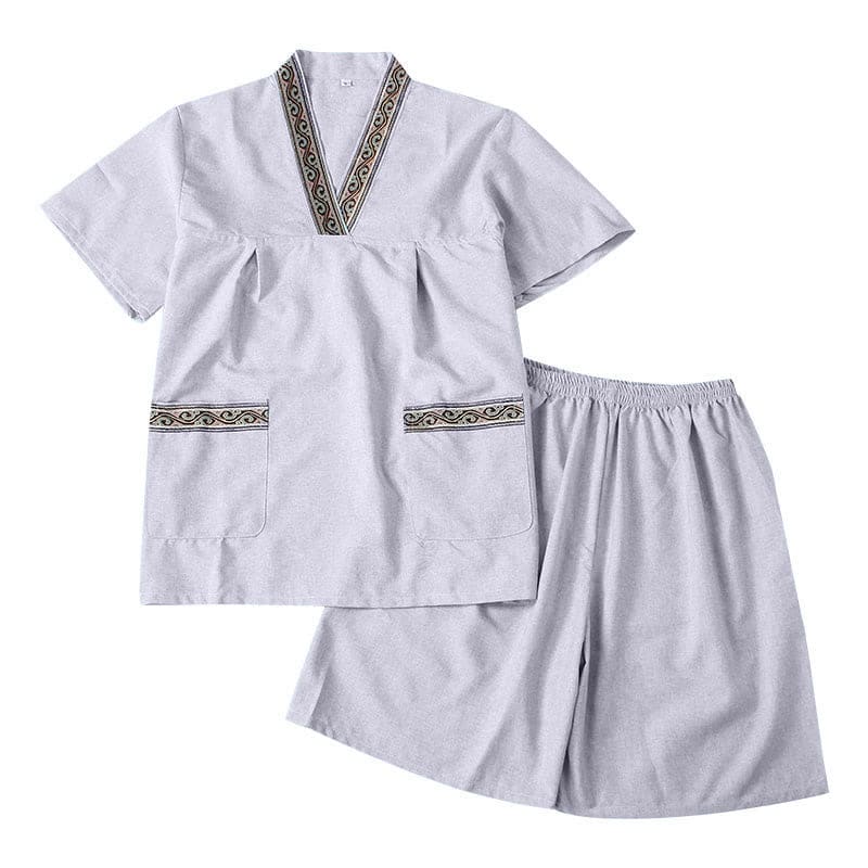 Couple Cotton V-Neck T-Shirt Shorts Pajamas Set - Men B / XL