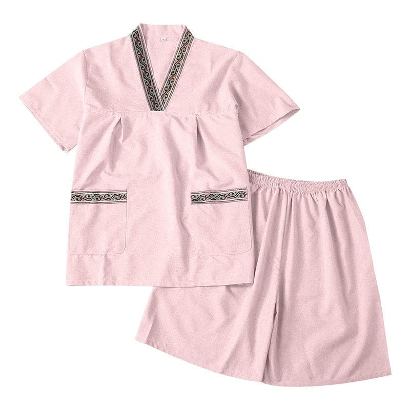 Couple Cotton V-Neck T-Shirt Shorts Pajamas Set - Women