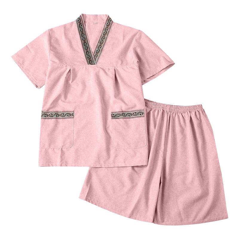 Couple Cotton V-Neck T-Shirt Shorts Pajamas Set - Women E