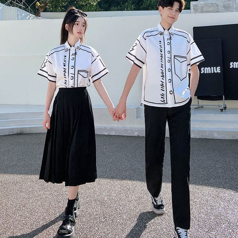 Couple Grafitti Print T-Shirt Skirt Pants