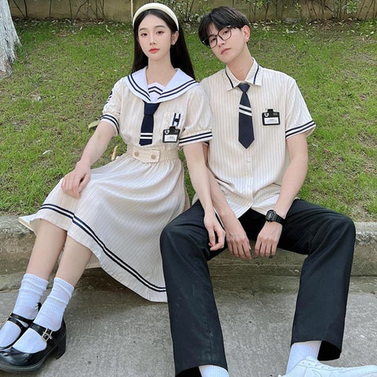 Couple JK Uniform Sailor Collar Dress T-Shirt Pants