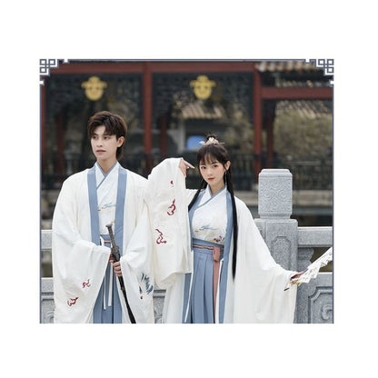 Couple Matching Crane Embroidered Hanfu Costume Set