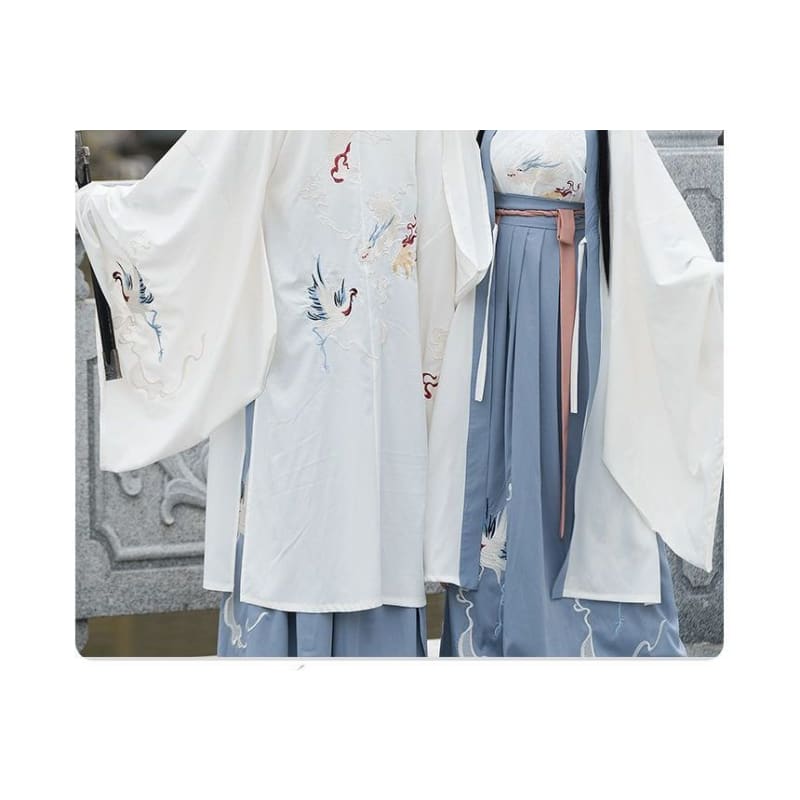 Couple Matching Crane Embroidered Hanfu Costume Set