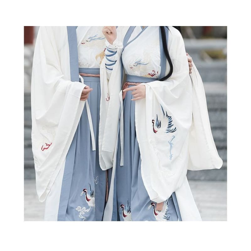 Couple Matching Crane Embroidered Hanfu Costume Set