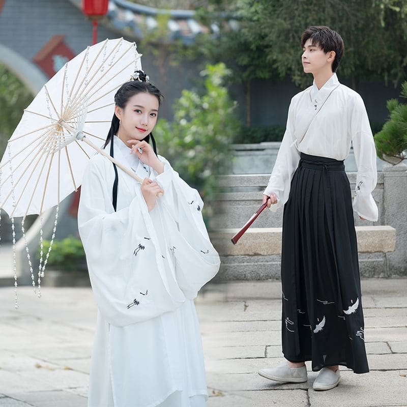 Couple Matching Crane Embroidered Hanfu Jacket / Long