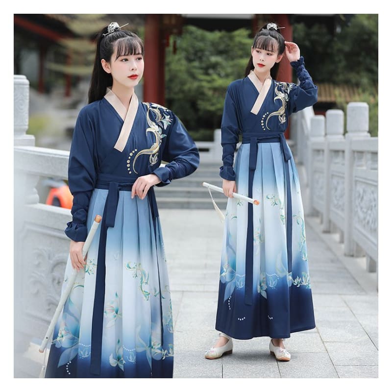 Couple Matching Flower Embroidered Hanfu Costume Set