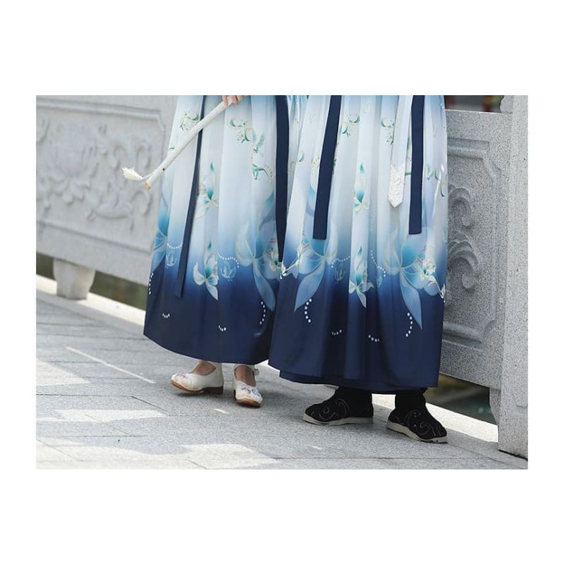 Couple Matching Flower Embroidered Hanfu Costume Set