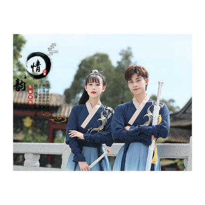 Couple Matching Flower Embroidered Hanfu Costume Set