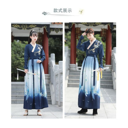 Couple Matching Flower Embroidered Hanfu Costume Set