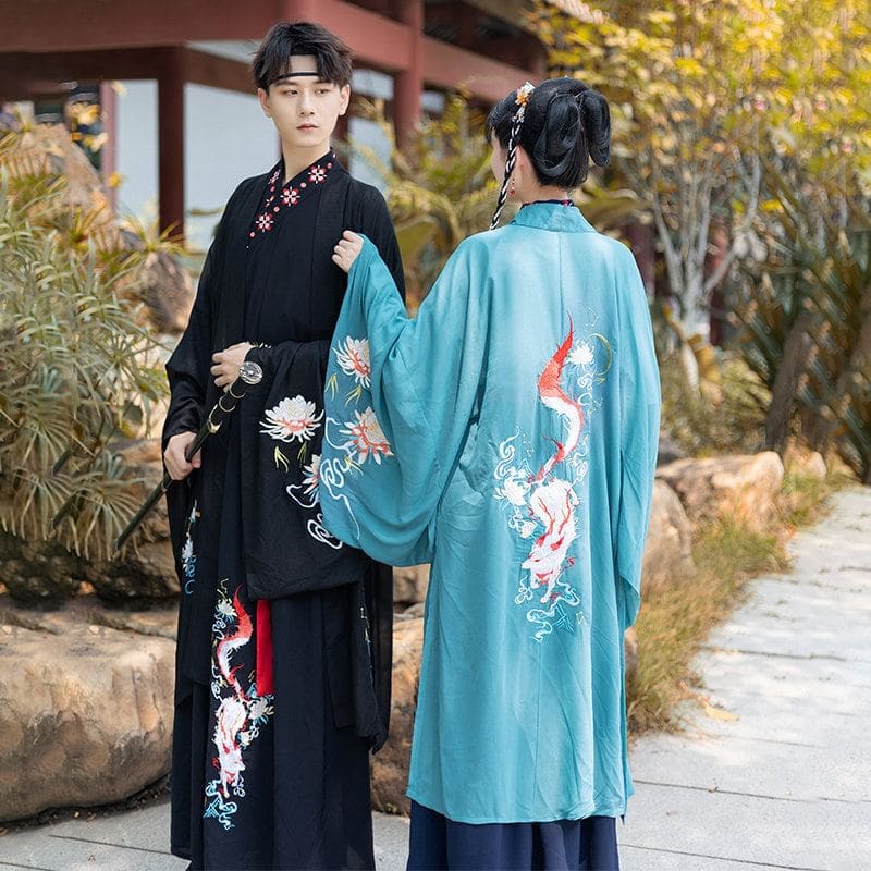 Couple Matching Fox Floral Embroidered Hanfu Jacket / Top