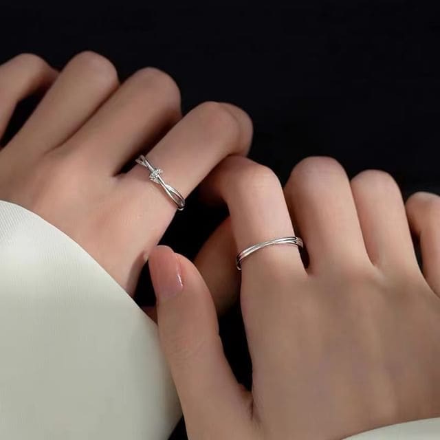 Couple Matching Rhinestone / Layered Alloy Open Ring