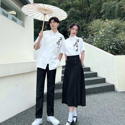 Couple Vintage Leaves Print T-Shirt Skirt Pants