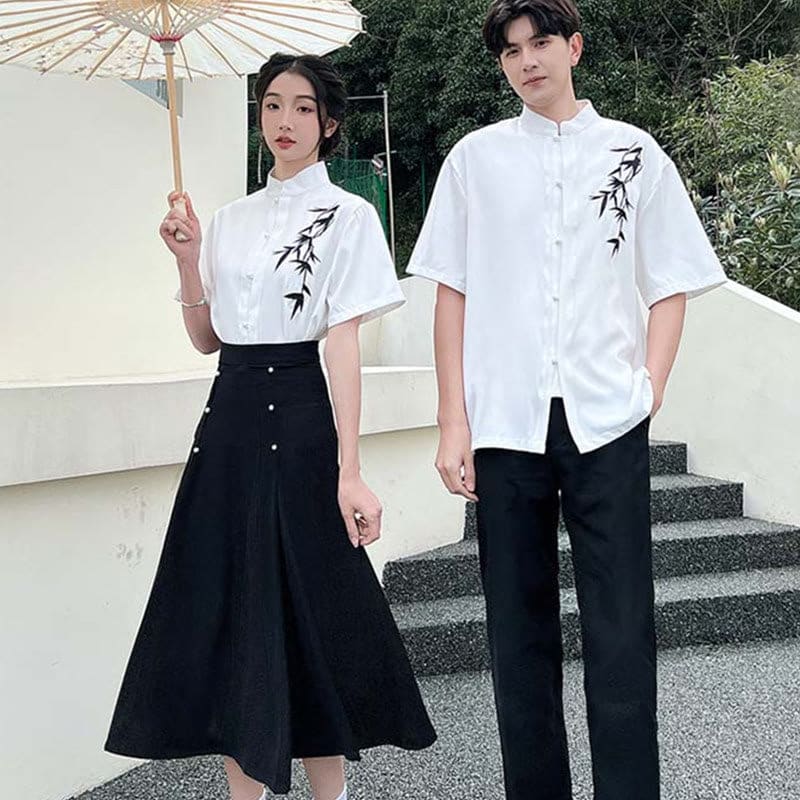 Couple Vintage Leaves Print T-Shirt Skirt Pants