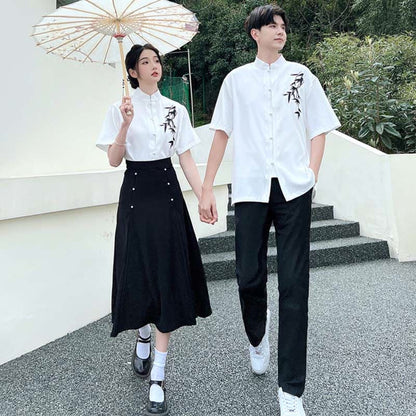 Couple Vintage Leaves Print T-Shirt Skirt Pants