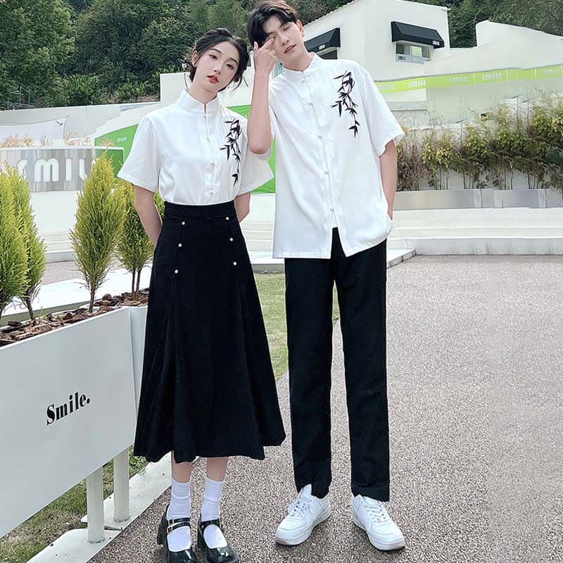 Couple Vintage Leaves Print T-Shirt Skirt Pants