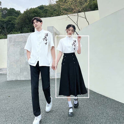 Couple Vintage Leaves Print T-Shirt Skirt Pants - T-Shirt