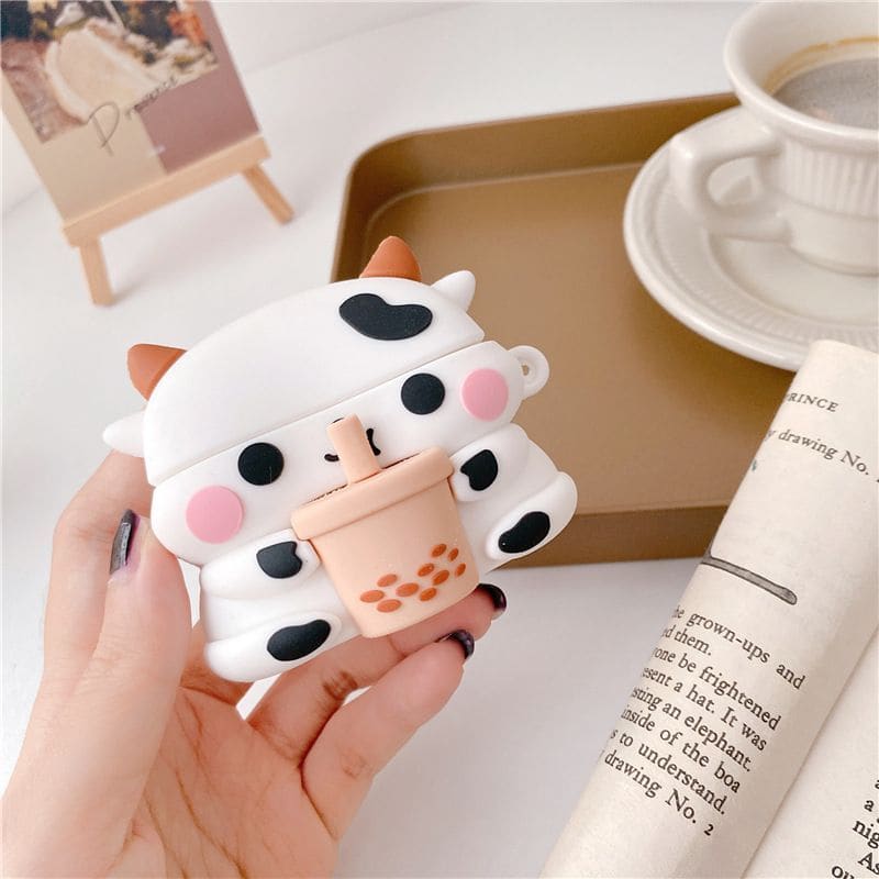 Cow Holding Bubble Tea AirPods Earphone Case Skin