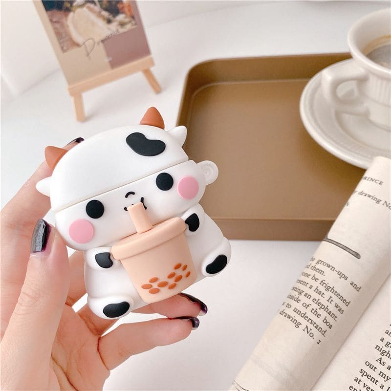 Cow Holding Bubble Tea AirPods Earphone Case Skin