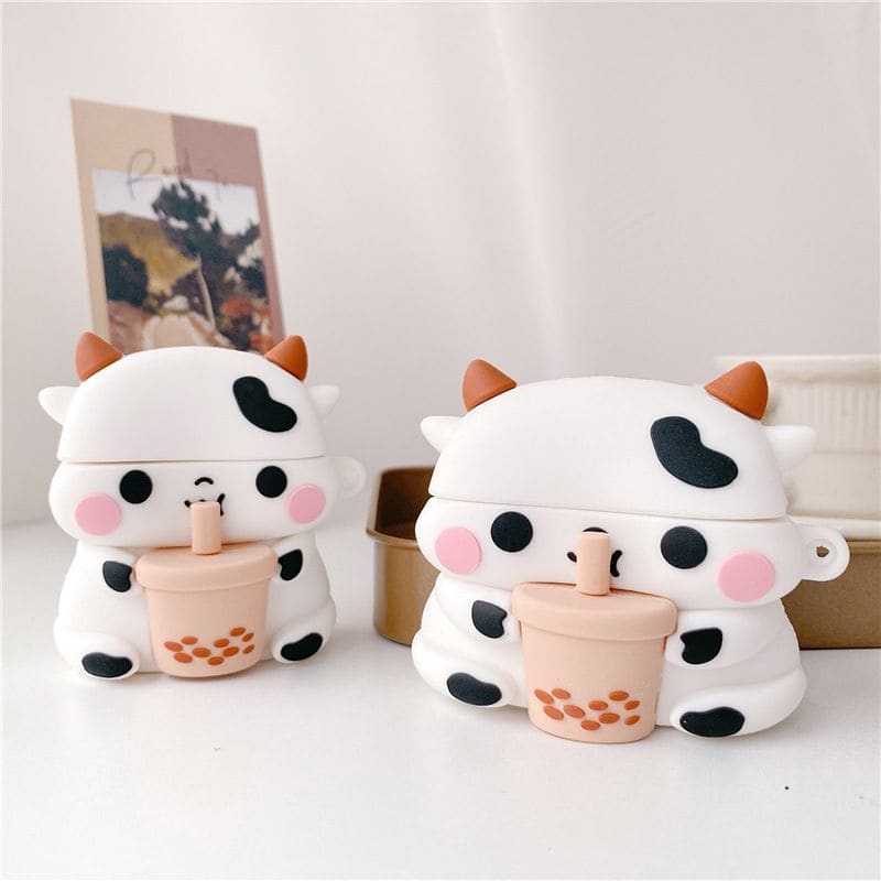 Cow Holding Bubble Tea AirPods Earphone Case Skin