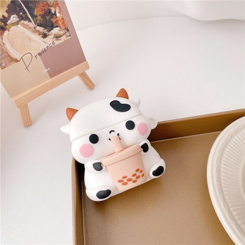 Cow Holding Bubble Tea AirPods Earphone Case Skin