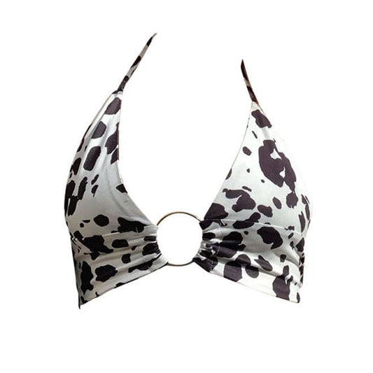 Cow Print O-Ring Crop Top - Free Size / Cow - Tops