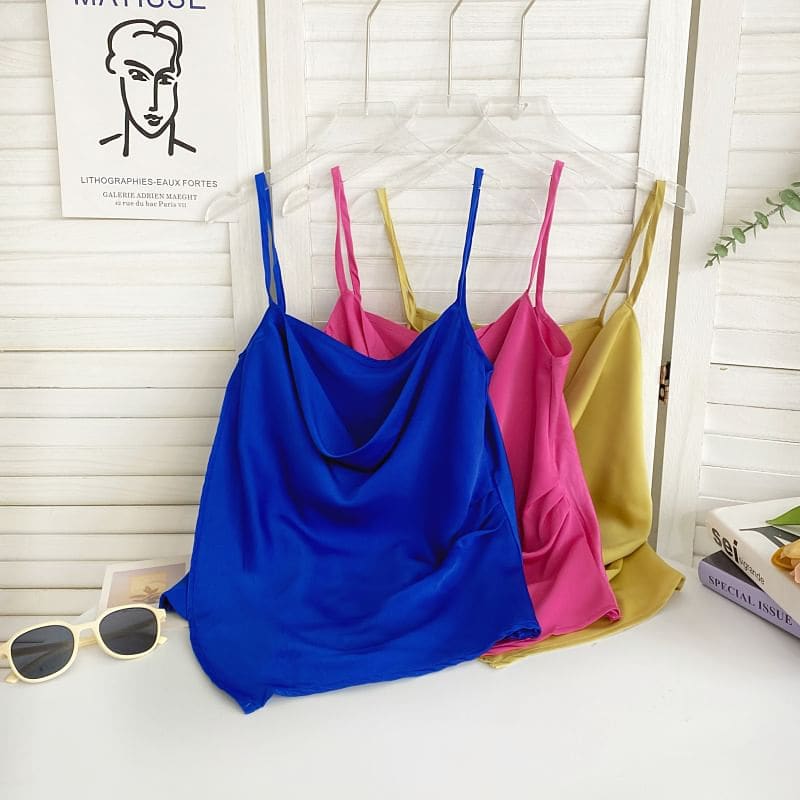 Cowl Neck Plain Asymmetrical Cami Top