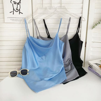 Cowl Neck Plain Asymmetrical Cami Top