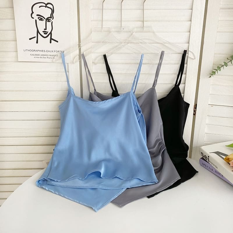 Cowl Neck Plain Asymmetrical Cami Top