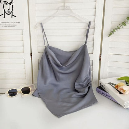 Cowl Neck Plain Asymmetrical Cami Top - Gray / One Size