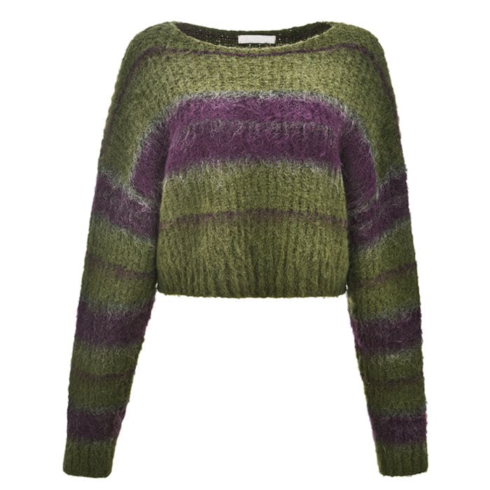 Cozy Striped Sweater - Free Size / Green/purple - Sweater