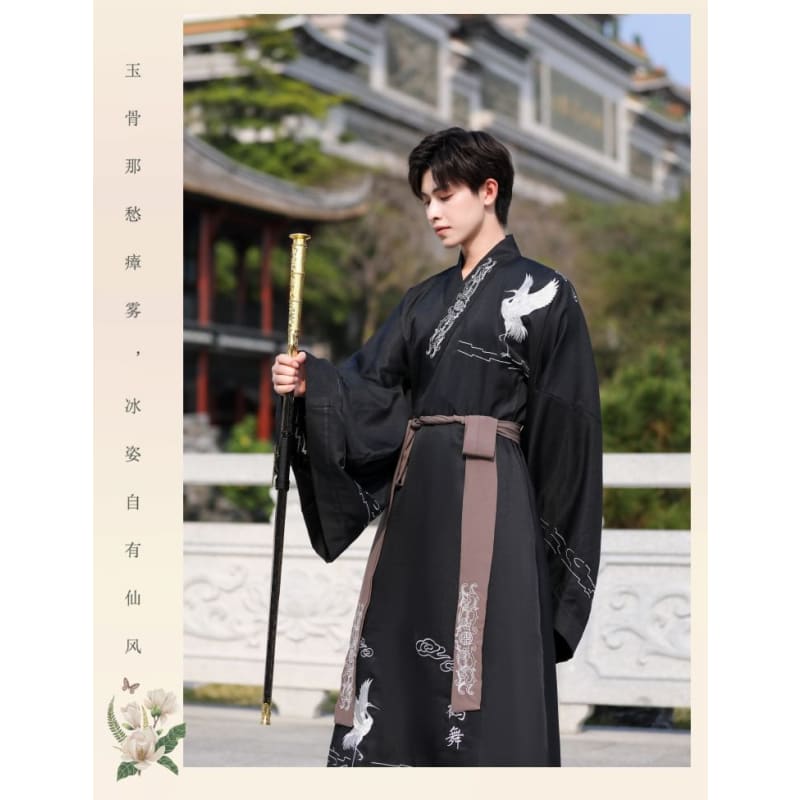 Crane Embroidered Hanfu Costume Set