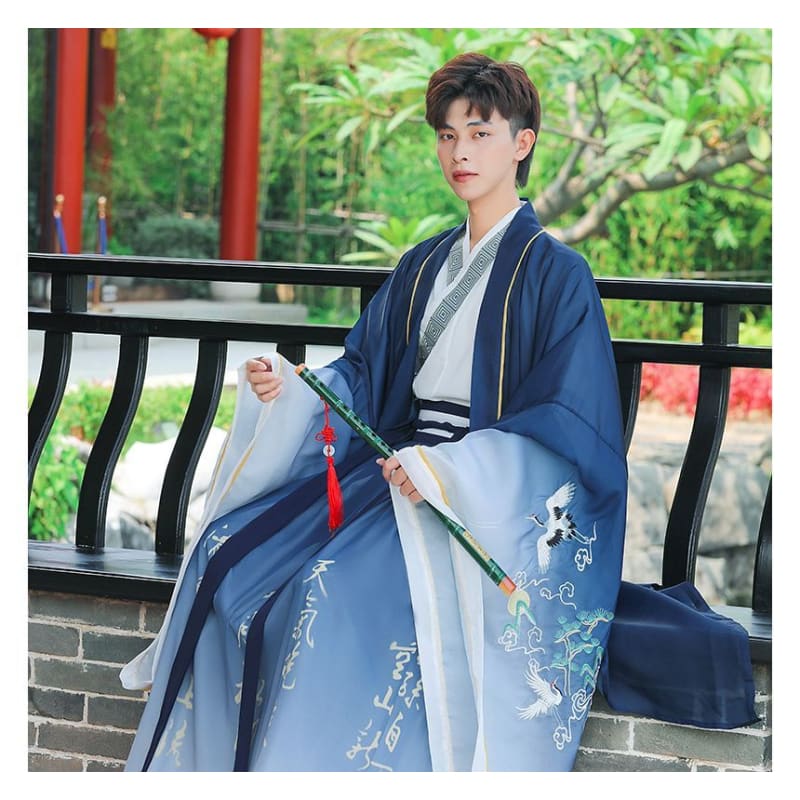 Crane Embroidered Hanfu Jacket / Patterned Blouse / High