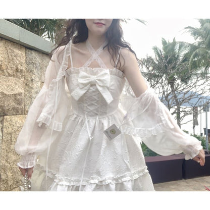 Cream White Soft French Cute Dress/Cardigan Coat SP17594 - Harajuku Kawaii Fashion Anime Clothes Fashion Store - SpreePicky